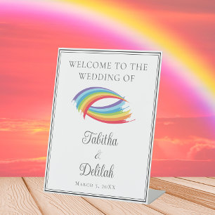 Schöne Regenbogenwaves Custom Wedding Willkommen Sockelschild