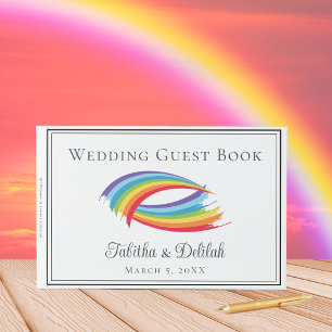 Schöne Regenbogenwellen Personalisierte LGBT-Hochz Gästebuch