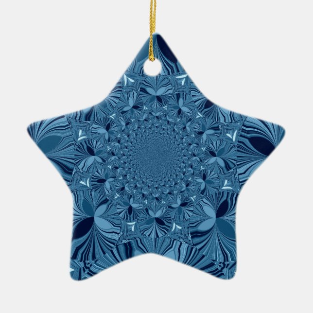 Schöne, reizende Iridescent Blue Kaleidoskop Art Keramikornament (Vorne)