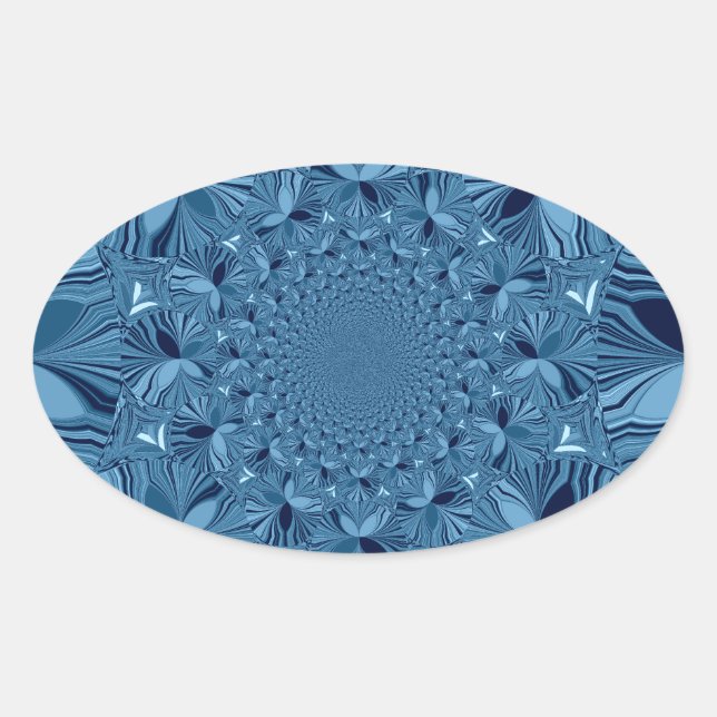 Schöne, reizende Iridescent Blue Kaleidoskop Art Ovaler Aufkleber (Vorderseite)