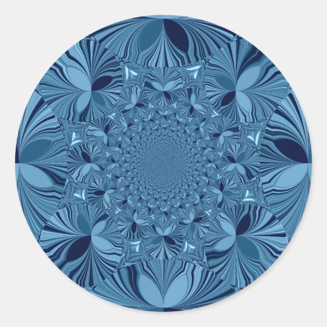 Schöne, reizende Iridescent Blue Kaleidoskop Art Runder Aufkleber (Vorderseite)