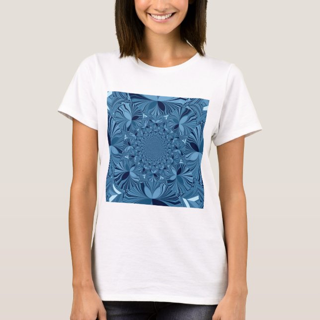 Schöne, reizende Iridescent Blue Kaleidoskop Art T-Shirt (Vorderseite)