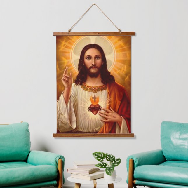 Schöne religiöse Heilige Herz Jesu Bild Wandteppich Mit Holzrahmen (Wohnzimmer)