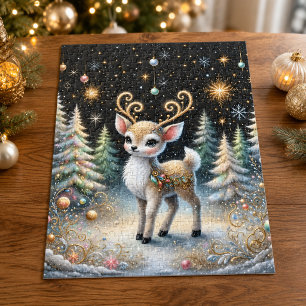 Schöne Rentier-Wald-Weihnachtszeit Puzzle