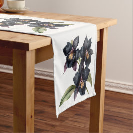 Schöne Retro Aquarell Schwarze Orchideen Kurzer Tischläufer