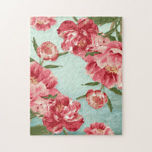 Schöne Retro-Blumen-Chintz-Pfingstrosen personalis Puzzle