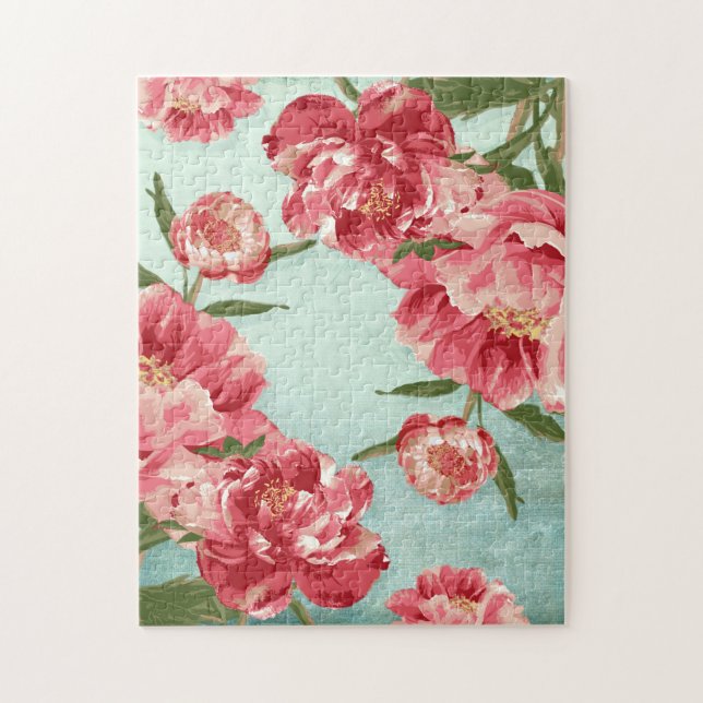 Schöne Retro-Blumen-Chintz-Pfingstrosen personalis Puzzle (Vertikal)