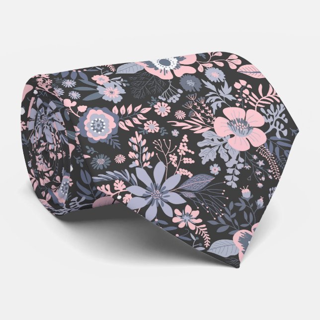 Schöne Retro-Blumenmuster in Blaupastell Krawatte (Gerollt)