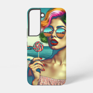 Schöne Retro-Pop-Art-Frau mit Lutscher Samsung Galaxy Hülle