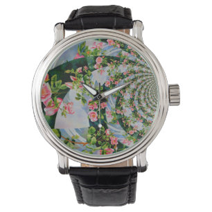 Schöne Retro-Rosa rote Rosen Aquarellblüte Armbanduhr