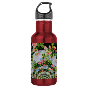 Schöne Retro-Rosa rote Rosen Aquarellblüte Edelstahlflasche