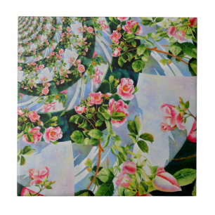 Schöne Retro-Rosa rote Rosen Aquarellblüte Fliese