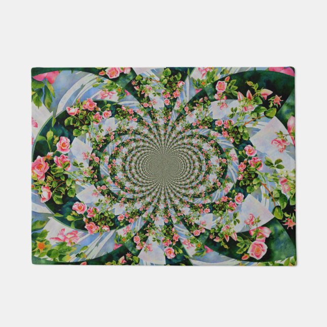 Schöne Retro-Rosa rote Rosen Aquarellblüte Fußmatte (Vorderseite)