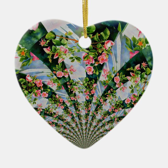 Schöne Retro-Rosa rote Rosen Aquarellblüte Keramik Ornament (Vorne)