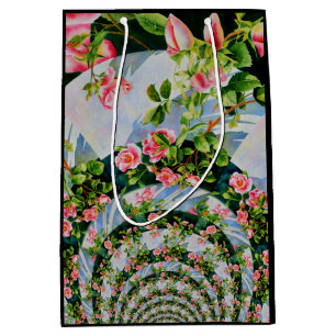 Schöne Retro-Rosa rote Rosen Aquarellblüte Mittlere Geschenktüte