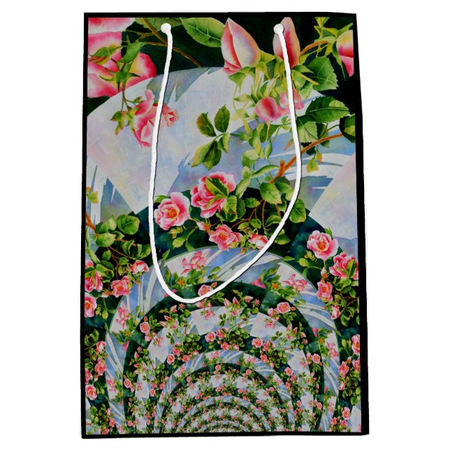 Schöne Retro-Rosa rote Rosen Aquarellblüte Mittlere Geschenktüte (Vorderseite)