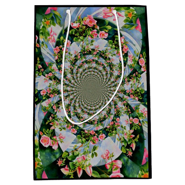 Schöne Retro-Rosa rote Rosen Aquarellblüte Mittlere Geschenktüte (Vorderseite)