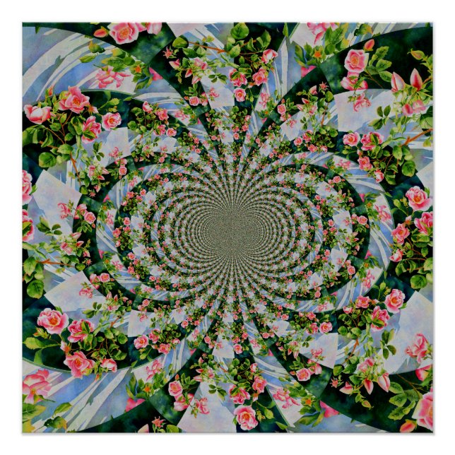 Schöne Retro-Rosa rote Rosen Aquarellblüte Poster (Vorderseite)