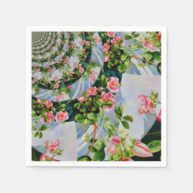 Schöne Retro-Rosa rote Rosen Aquarellblüte Serviette (Vorderseite)