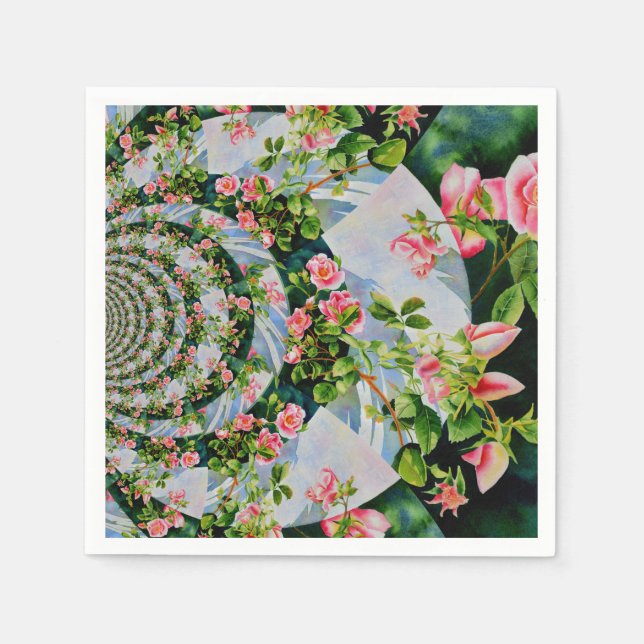 Schöne Retro-Rosa rote Rosen Aquarellblüte Serviette (Vorderseite)