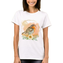 Schöne Robin und Wildblumen im Wasserfarblook