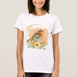 Schöne Robin und Wildblumen im Wasserfarblook T-Shirt