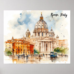 Schöne Rom Italien Aquarellmalerei Poster
