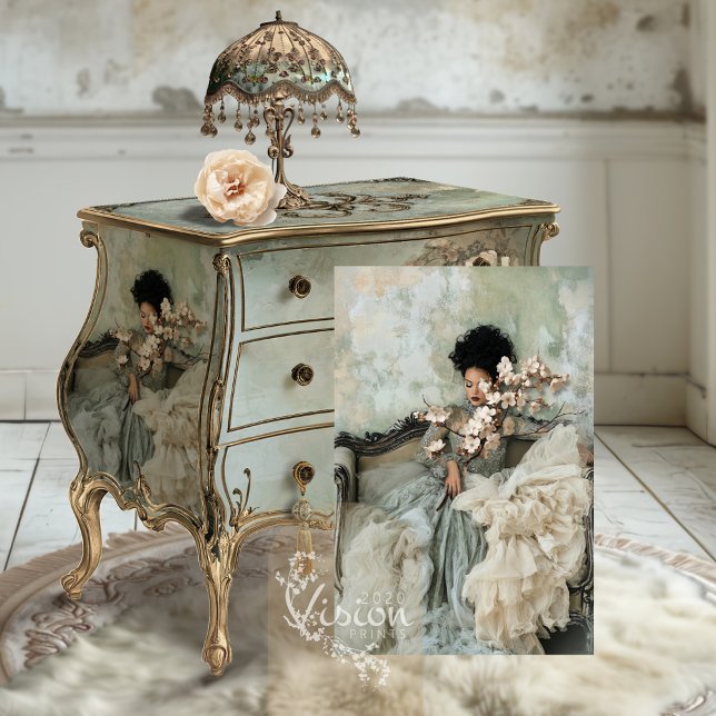Schöne Romantik, elegantes Portrait Blumenblossom Seidenpapier (Sage Mint Romance, Elegant Portrait beauty and Cherry Blossom Art Decoupage Tissue Paper.)