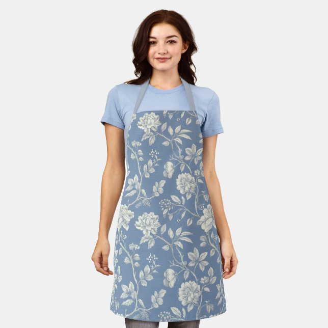 Schöne romantische blaue cremefarbene Blumen   Schürze (Getragen)