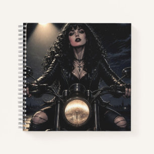 Schöne romantische gotische Frau auf Motorrad Notizbuch