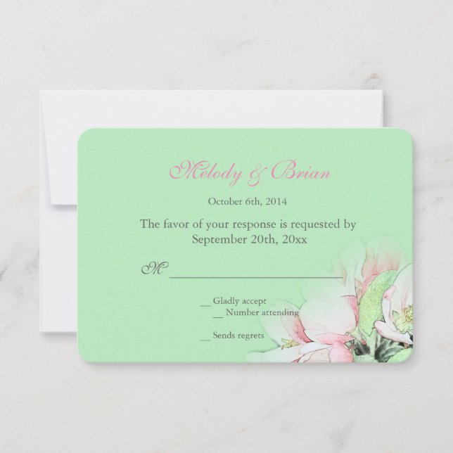 Schöne, rosa Apfelsinen Blume in grüner uAwg RSVP Karte (Vorderseite)