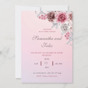 Schöne rosa Aquarell-Blumen-Hochzeitseinladung Einladung