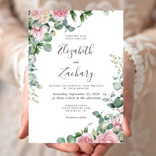 Schöne rosa Aquarell-Blumenhochzeit Einladung
