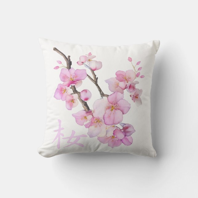 Schöne Rosa Aquarellkirsche Sakura Blüten Kissen (Vorderseite)
