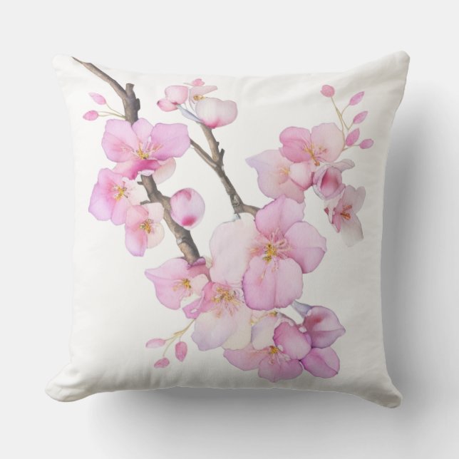 Schöne Rosa Aquarellkirsche Sakura Blüten Kissen (Vorderseite)
