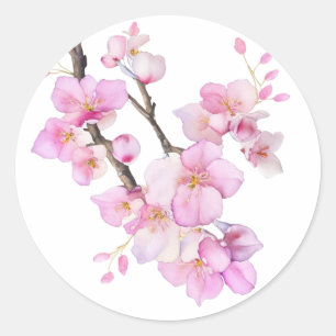 Schöne Rosa Aquarellkirsche Sakura Blüten Runder Aufkleber