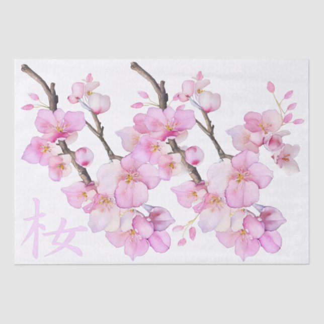 Schöne Rosa Aquarellkirsche Sakura Blüten Seidenpapier (Vorderseite)