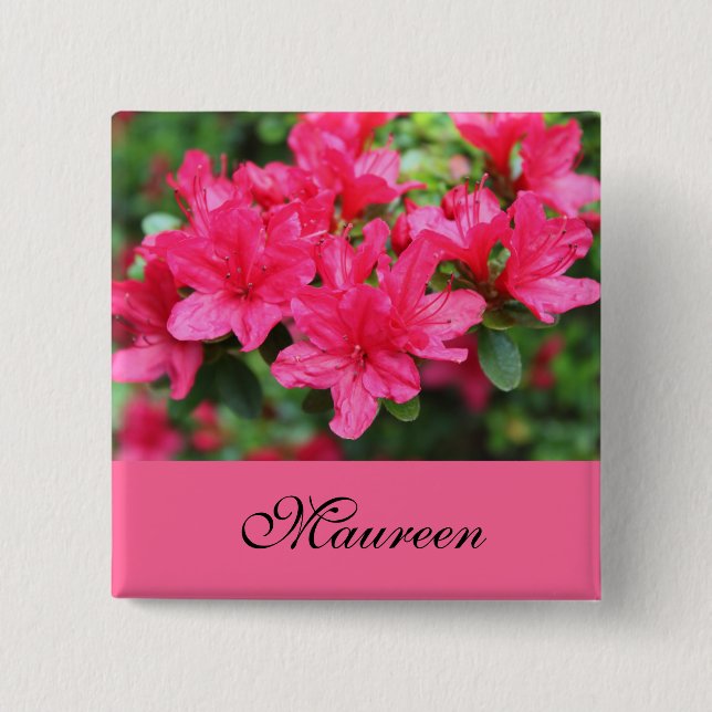 schöne rosa Azaleenblumen Name-Taste Button (Vorderseite)