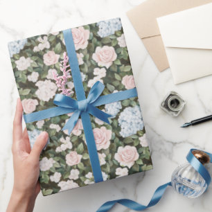 Schöne rosa blaue Blumen Brautparty Geschenkpapier