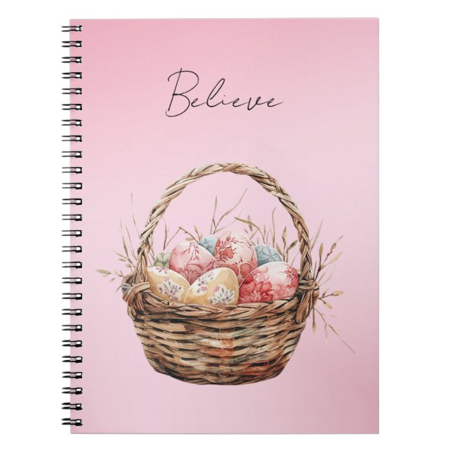 Schöne rosa blaue Frühlingsblumen Oster-Eier-Korb Notizblock (Vorderseite)