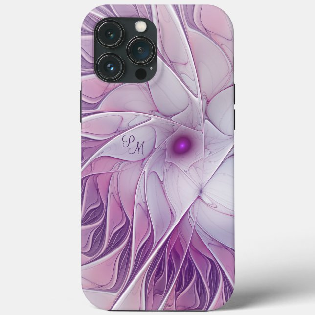 Schöne rosa Blume Abstraktes Fraktal Initialen Case-Mate iPhone Hülle (Rückseite)