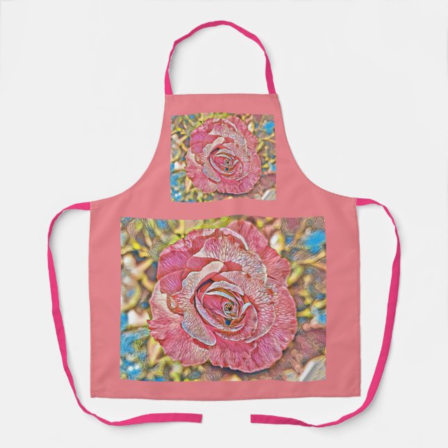 Schöne rosa Blume All-Over Print Schürze (Vorderseite)