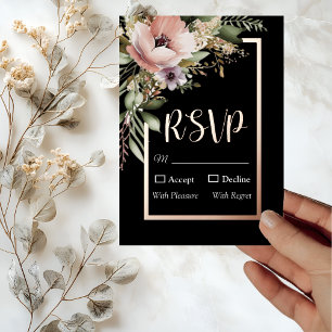 Schöne rosa Blume auf roségoldener Hochzeits-RSVP Folieneinladung