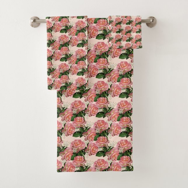 Schöne rosa Blume Badhandtuch Set (Insitu)