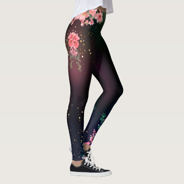 Schöne rosa Blume blühen Leggings (Rechts)