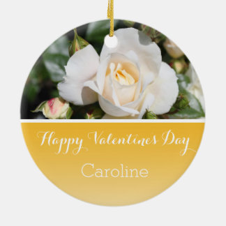 Schöne Rosa Blume glücklich Valentinstag Keramikornament