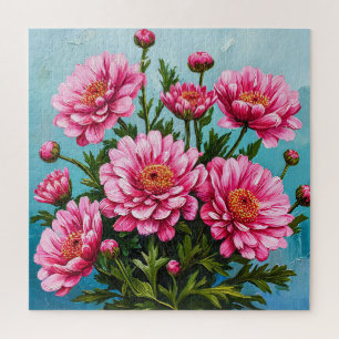 Schöne rosa Blume mit grünen Blätter Puzzle