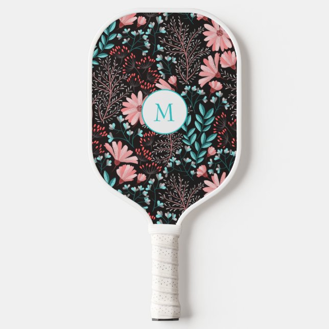 Schöne rosa Blume mit Vintager Textur Pickleball Schläger (Vorderseite)