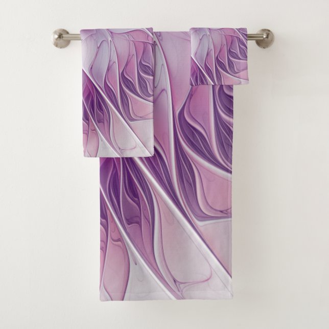 Schöne rosa Blume Moderne Abstrakte Fraktal Kunst, Badhandtuch Set (Insitu)