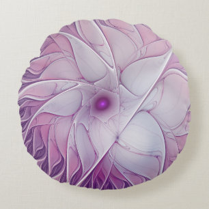 Schöne rosa Blume Moderne Abstrakte Fraktal Kunst, Rundes Kissen